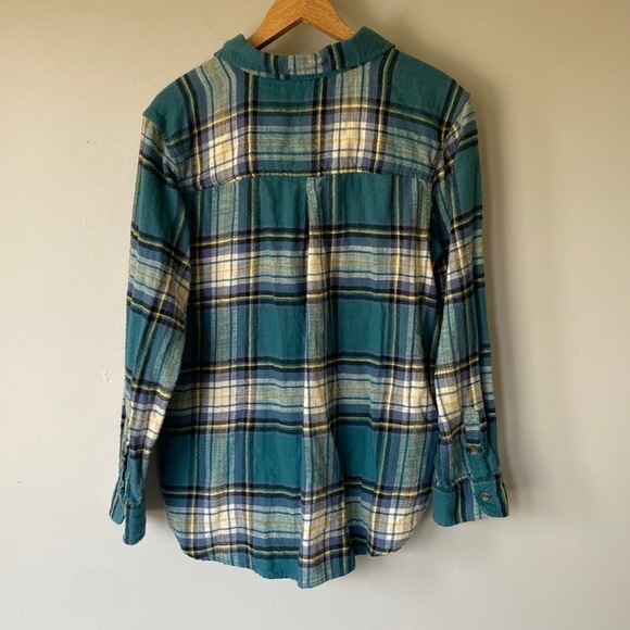 AMERICAN Eagle oversized fit boyfriend plaid flannel button down shirt Sz S - Picture 2 of 10